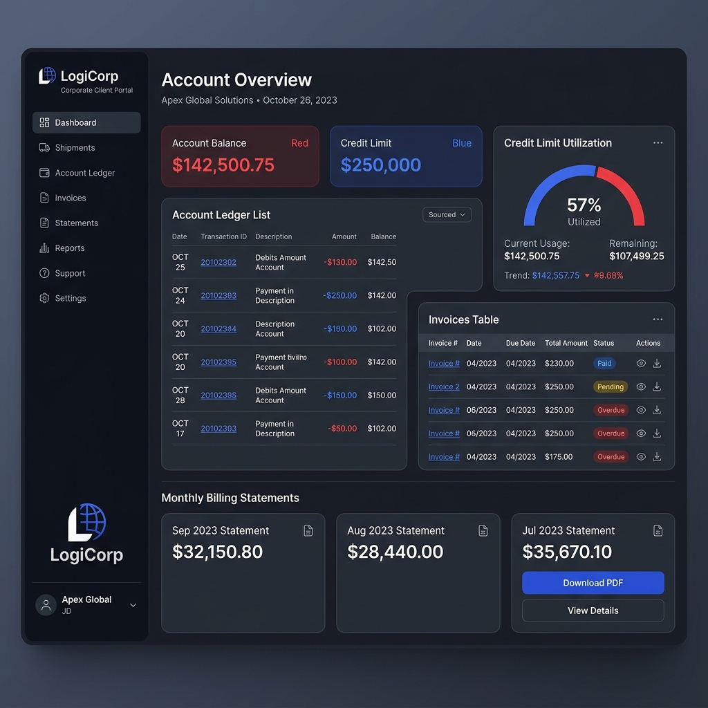 Client Financial Ledger and Accounts Dashboard UI