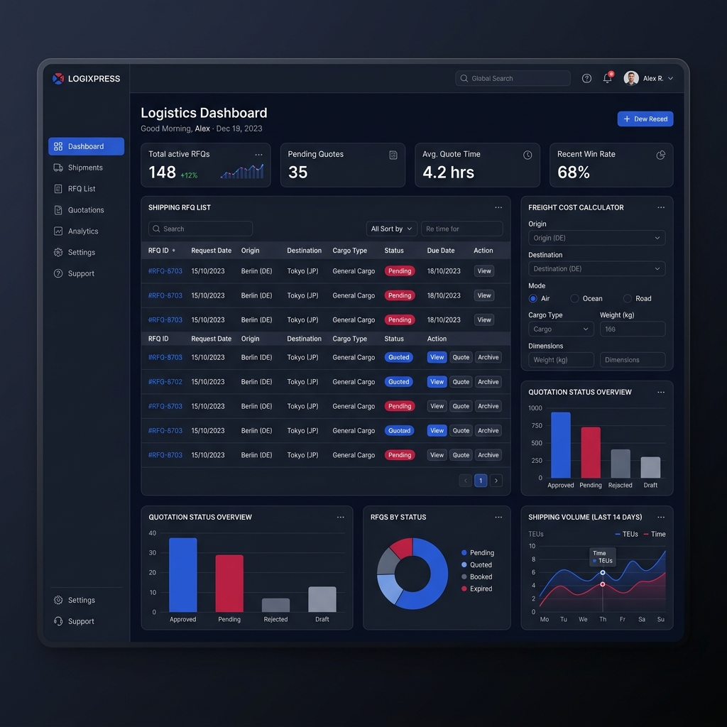 Inquiry and Quotation Dashboard UI
